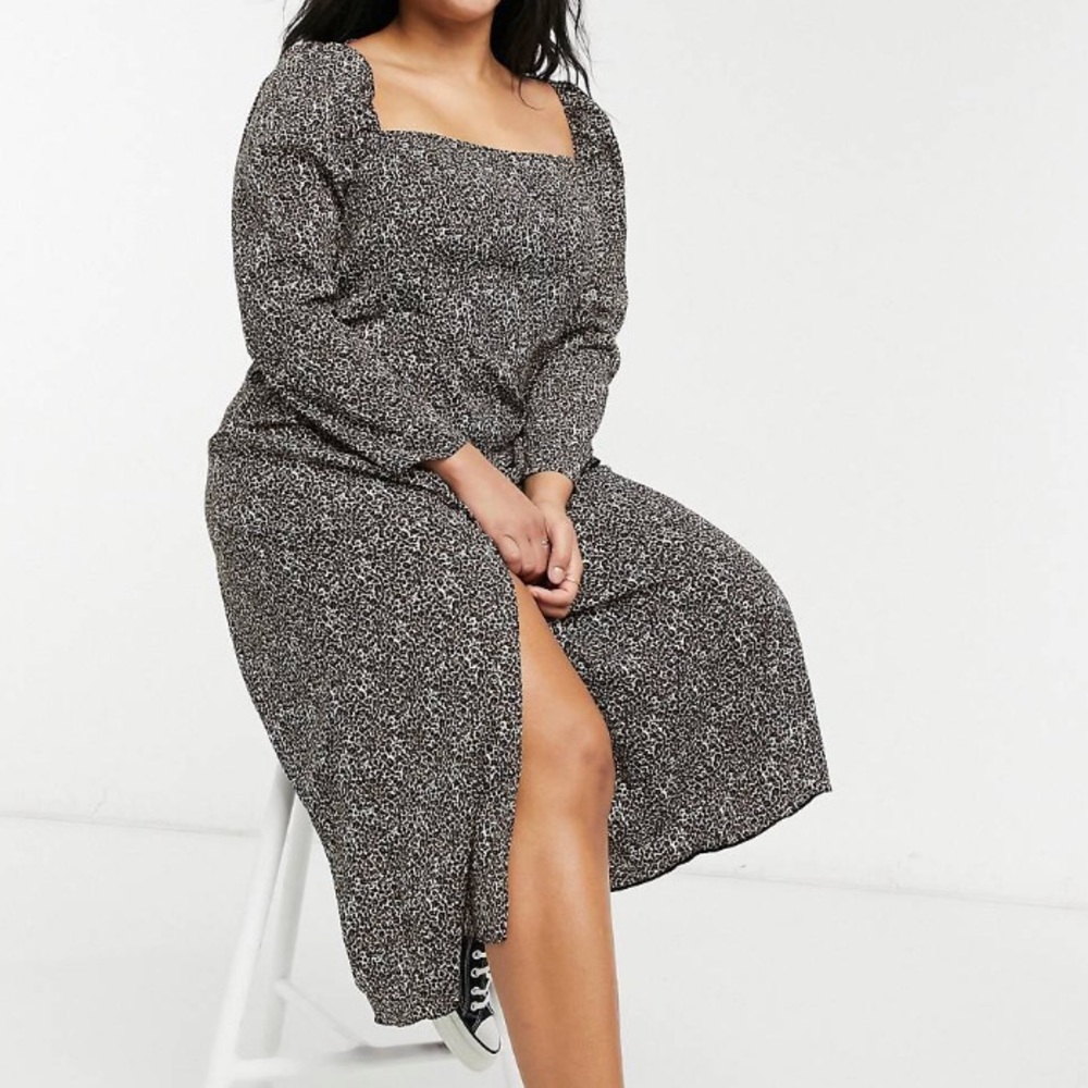 ASOS Square Neck Midi Skater Dress in Animal Print